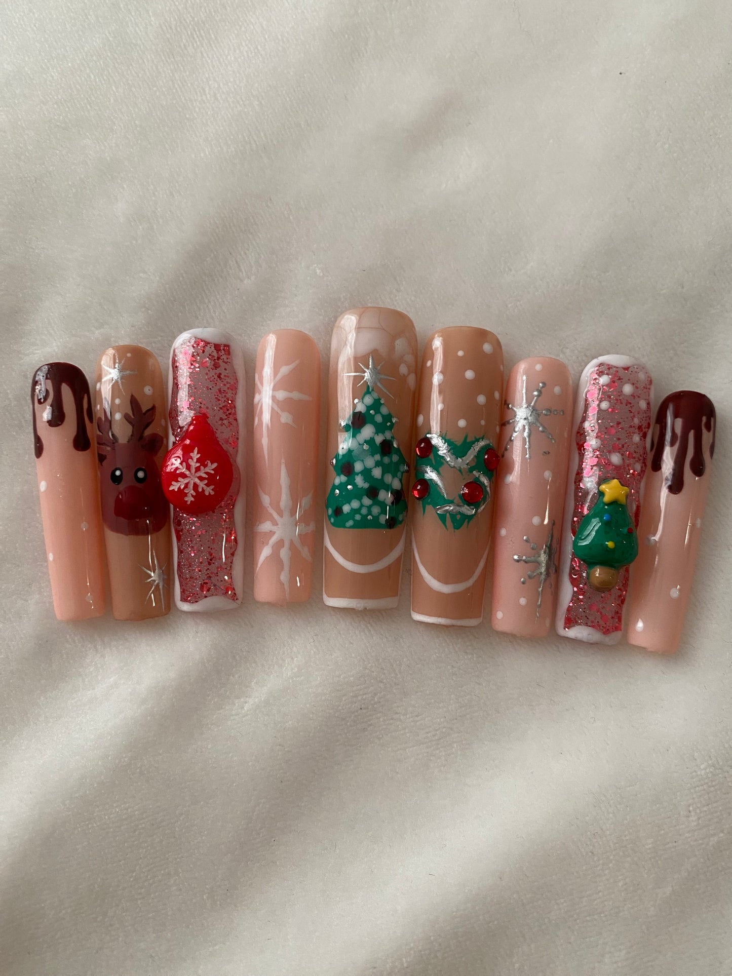 ￼ Oh dear Christmas tree candy cane extra extra large square press on 💅 Elevate your nail game with our exquisite set of press-on nails featuring a captivating combination